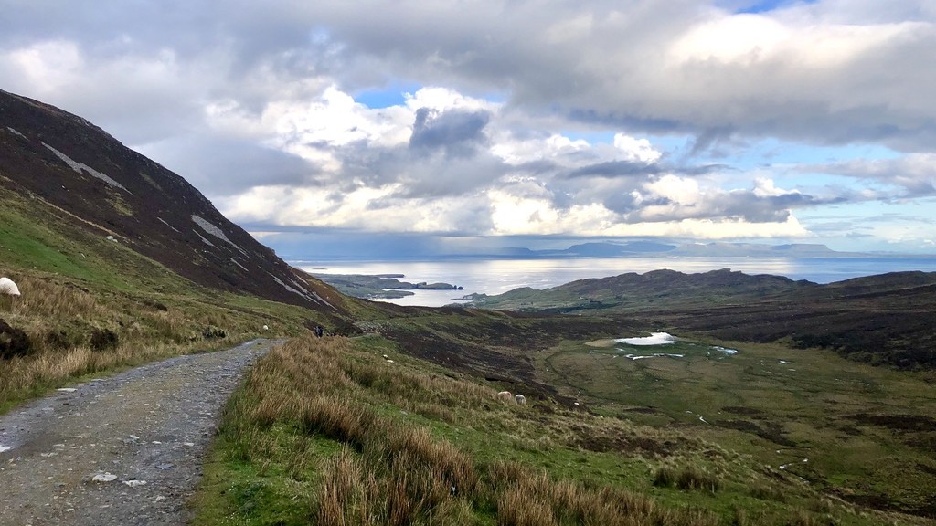A path through hills above the sea in Donegal