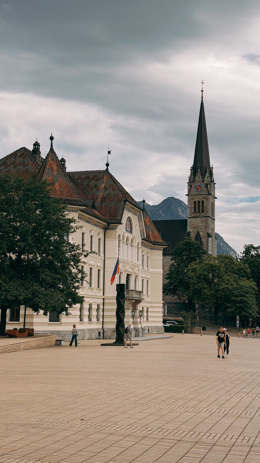 The government building and St. Florin cathedral in Vaduz