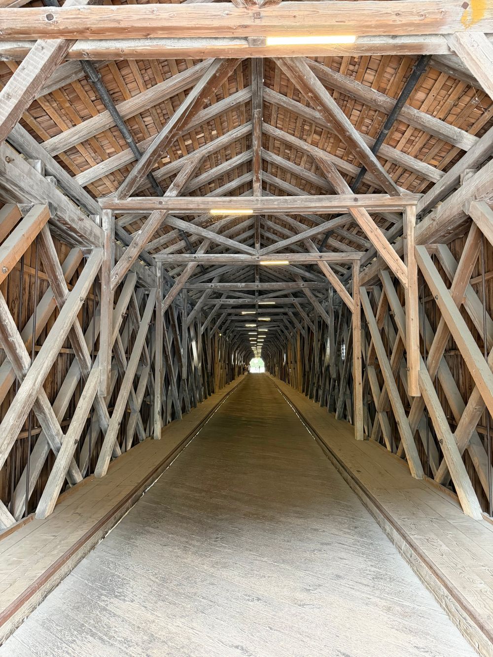 Inside the old covered wooden bridge over the Rhine